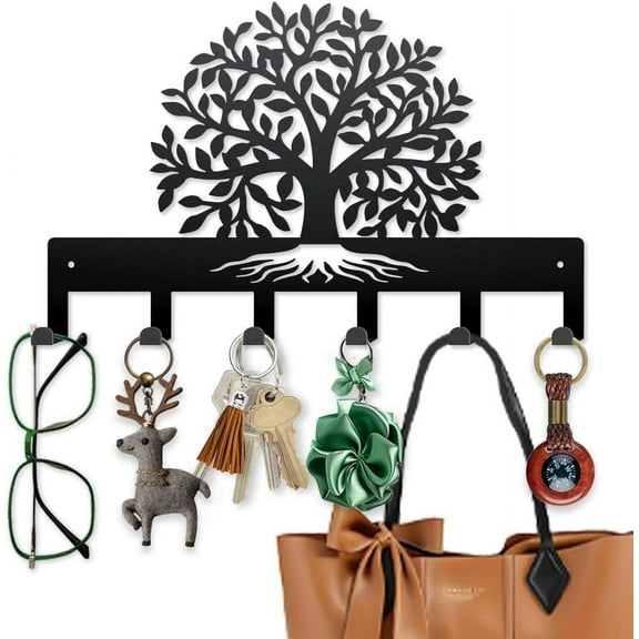 1set Iron Wall Mounted Hook Hangers Decorative Organizer Rack with Screws 6 Hooks for bag Clothes Key Scarf Hanging Holder Tree of Life 250x400mm