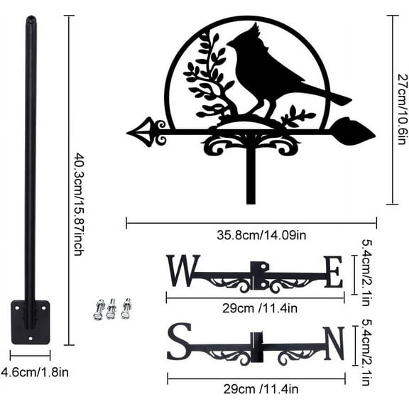 1set Iron Wind Direction Indicator Weathervane for Outdoor Garden Wind Measuring Tool Bird 270x358mm
