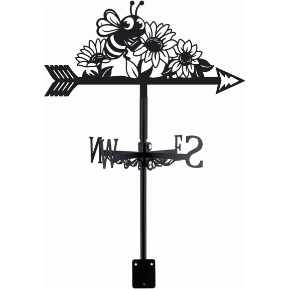 1set Iron Wind Direction Indicator Weathervane for Outdoor Garden Wind Measuring Tool Flower 239x356mm Black
