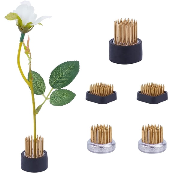 1set Japanese Ikebana Kenzan Flower Frog Floral Arranging Pin Needle Holder Rubber Sleeves for Flower Arrangements Platinum Golden 23x19mm