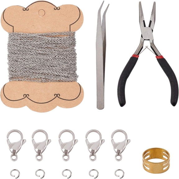 1set Jewelry Making with 304 Stainless Steel Lobster Claw Clasps & Jump Rings & Beading Tweezers & Cable Chains Brass Assistant Tool Carbon Steel Needle Nose Pliers 12x7x4mm Hole: 1mm 30pcs
