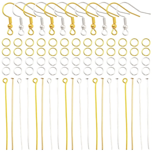 1set Jewelry Making Findings Kits including Iron Earring Hooks & Open Jump Rings & Pin Golden & Silver