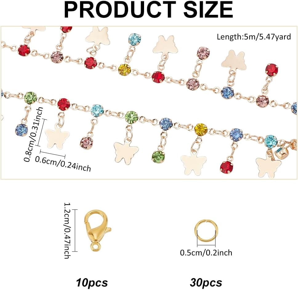 1set Jewelry Making Kits Include Butterfly Brass Rhinestone Charm Chains with Lobster Clasps Golden