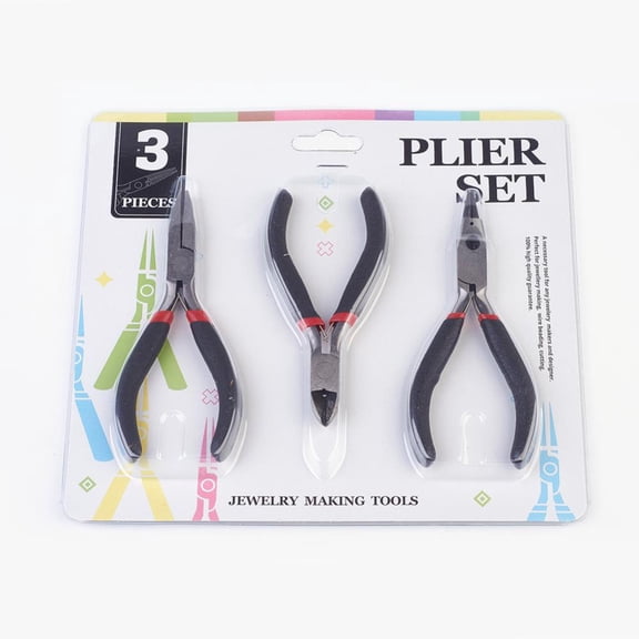 1set Jewelry Tool sets Polishing Round Nose Pliers Flat Nose Pliers and Side Cutting Pliers Black Gunmetal 110~125x60~70mm 3pcs/set