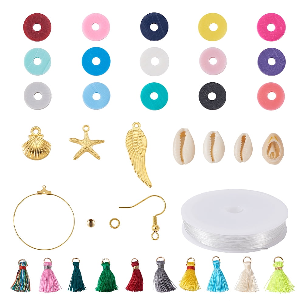 1set Jewelry set Making with Handmade Polymer Clay Heishi Beads Cowrie Shell Beads Alloy Pendants Brass Beads & Earring Findings Elastic Thread Nylon Thread Tassel Mixed color 190x130x36mm