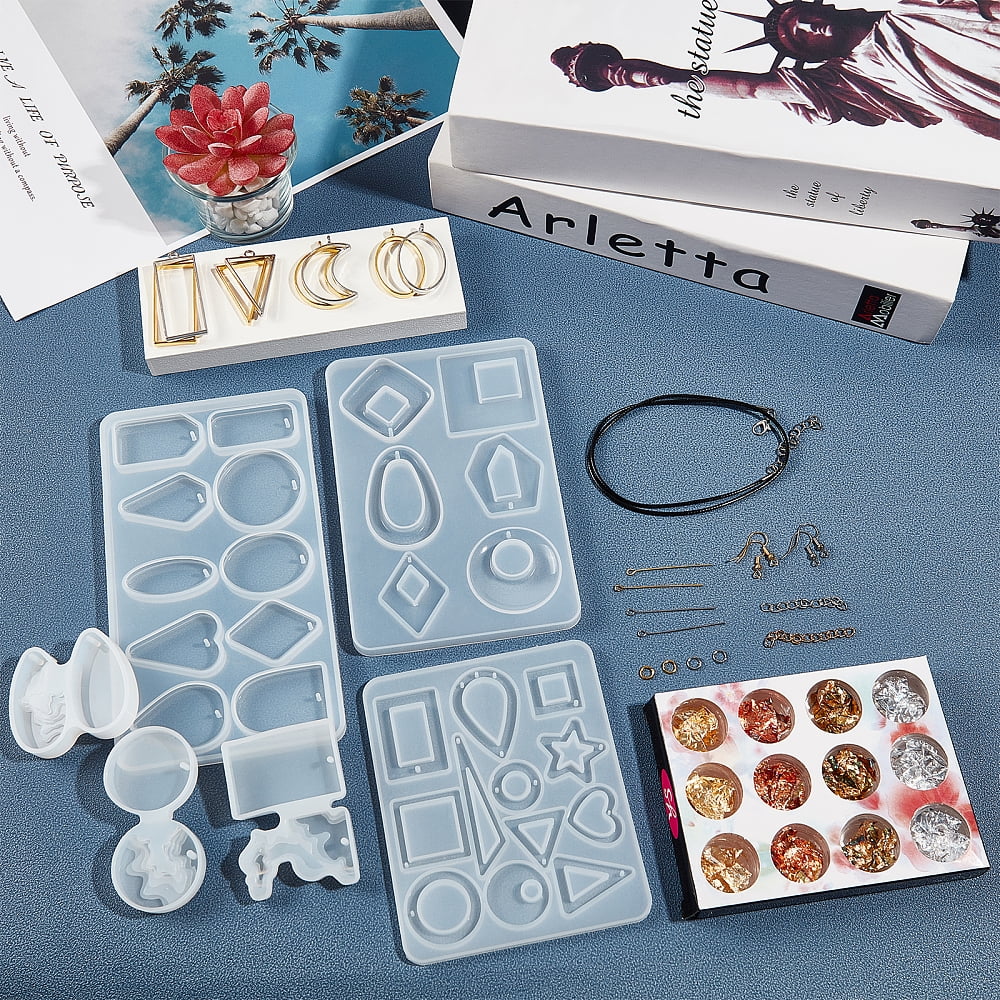 1set Jewelry set Makings with Brass Earring Hooks Waxed Cord Necklace Silicone Molds Tinfoil Alloy Pendants Iron Chain Extender Mixed color 144x98x8mm