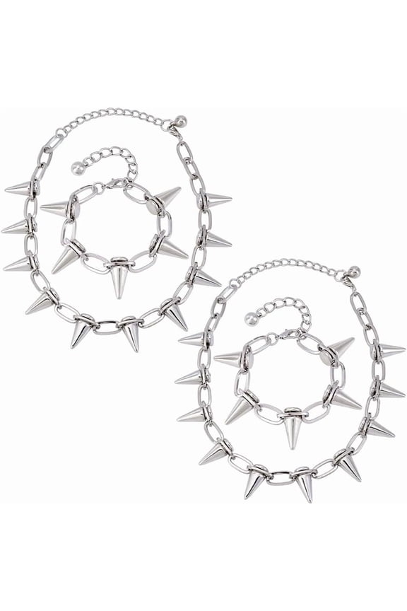 1set Jewelry sets including 2pcs Iron Cable Chain Bracelets and 2pcs Alloy Spike Choker Necklaces 170~350mm