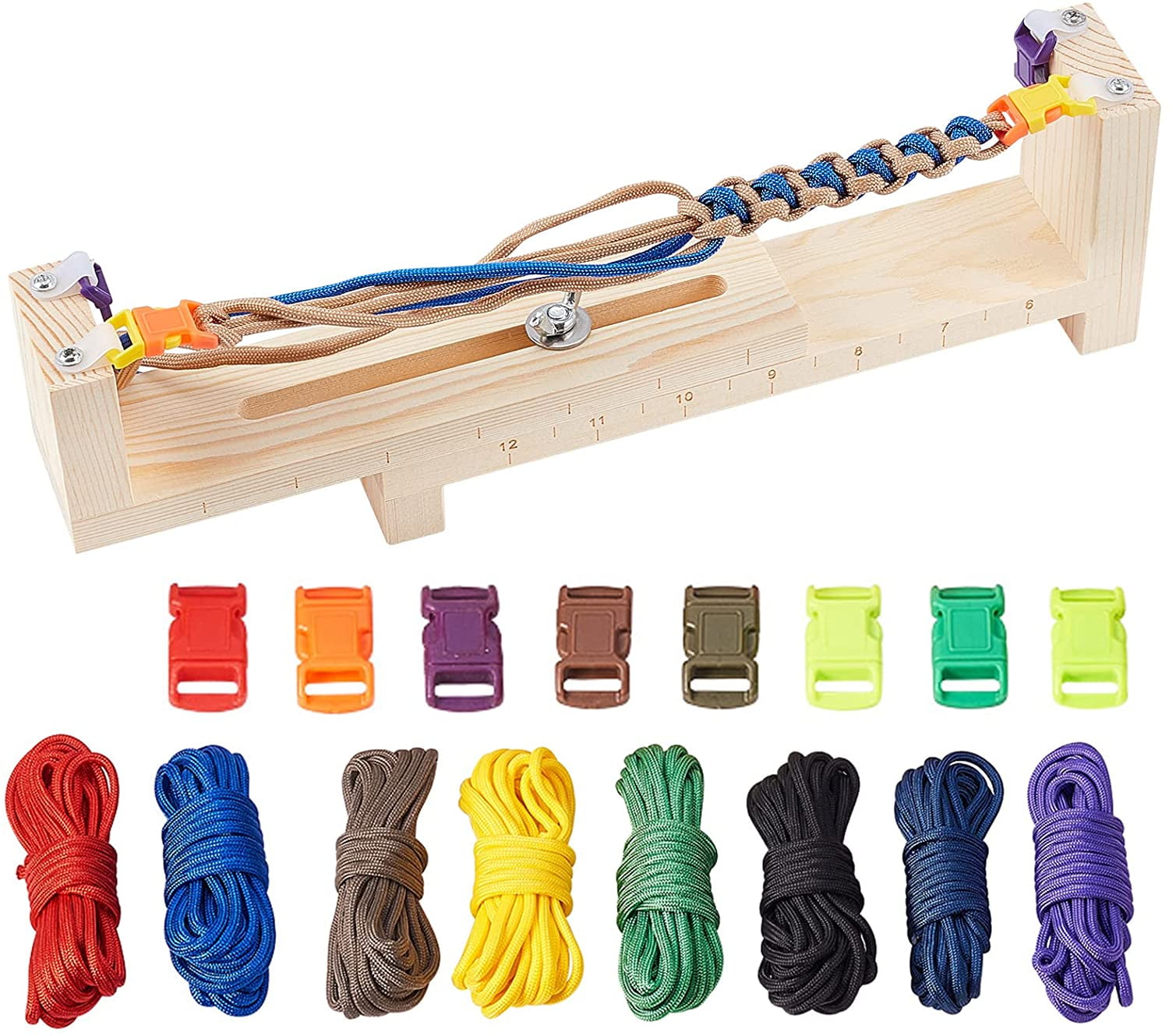 1set Jig Bracelet Maker Kit Wristband Maker with 8 Parachute Cords and 8 Quick Release Buckles Adjustable Length Braiding Weaving DIY Craft Tool Kit for Friendship Bracelets Jewelry Making