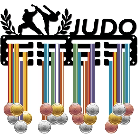 1set Judo Medal Holder Medal Hanger Rack Display Hanging Award Wall Mounted Room Decor 3 Lines Design Hold 60+ Medals Sports for Golf Lovers Player Race Competition Winner Medalist 11.4x5.1 Inch 1set