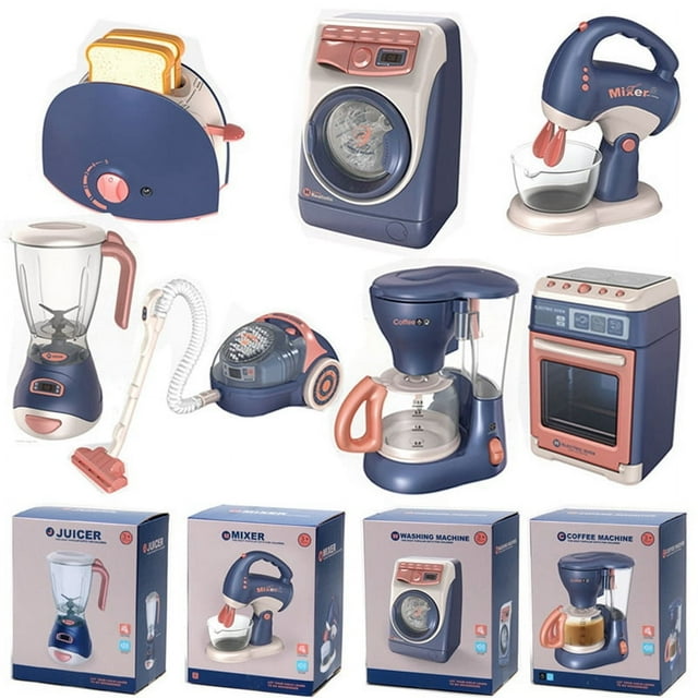 1set Kids Kitchen Appliances Toy with Coffee Maker Machine,Blender, Mixer and Toaster with Realistic Light