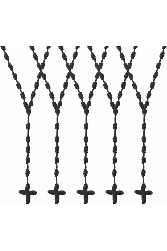 1set Knotted Rosary Necklaces Easter Lightweight Long String Necklace 74cm/29.13 inch Knotted Cord Rope with Braid Rosary Beads Necklace for Men Women Black