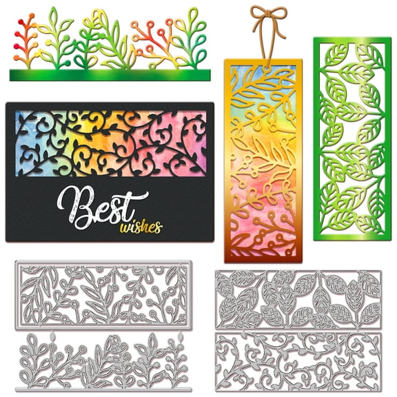 1set Leaf Border Corner Metal Die Cuts Leaves Background Metal Cutting Die Best Wishes Blessing Text Cutting Dies for DIY Scrapbooking Photo Album Decorative Embossing Paper Card