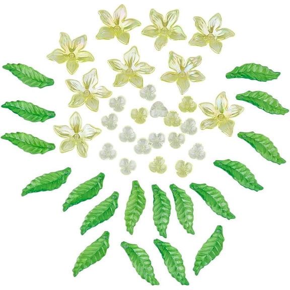 1set Leaf & Flower Transparent Acrylic Pendants & Beads Findings Kits Mixed color 10~30x10~26x2~5mm Hole: 1.4~1.8mm