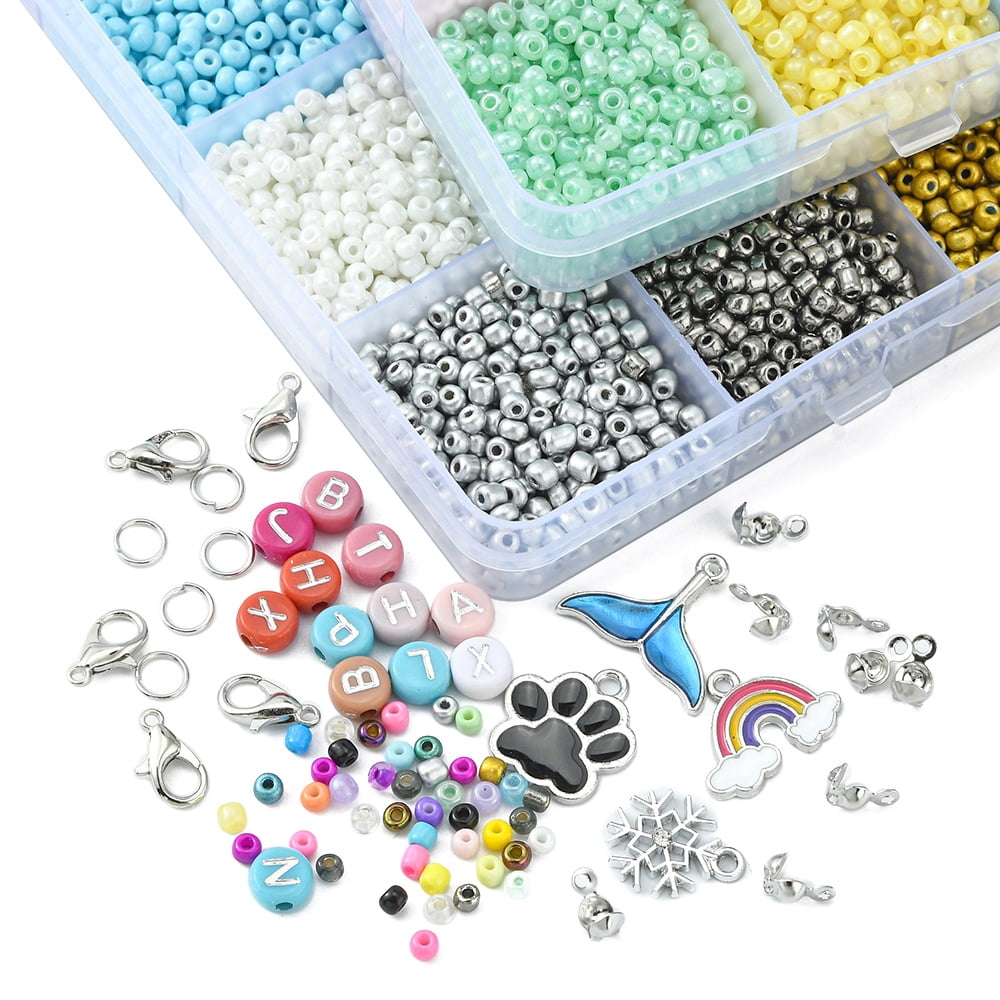 1set Letter Bracelet Necklace Making Kit Including Round Seed & Acrylic Beads Rainbow & Cloud & Snowflake & Butterfly Alloy Pendants Mixed color