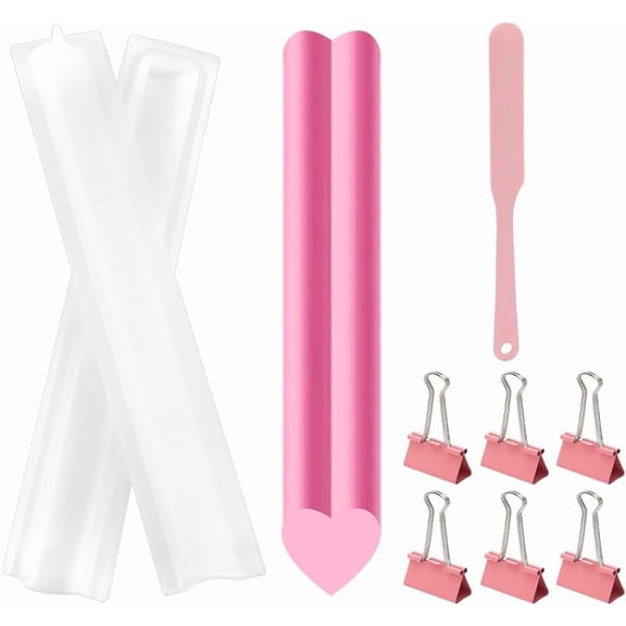 1set Long Tube Silicone Mold Heart Column Cake Pan Mold for Baking Chocolate or Soap Making Food Grade Tube with Pink Silicone Scraper 6 pcs Iron Clip 12.6inch Length 0.84x1inch Diameter Pink
