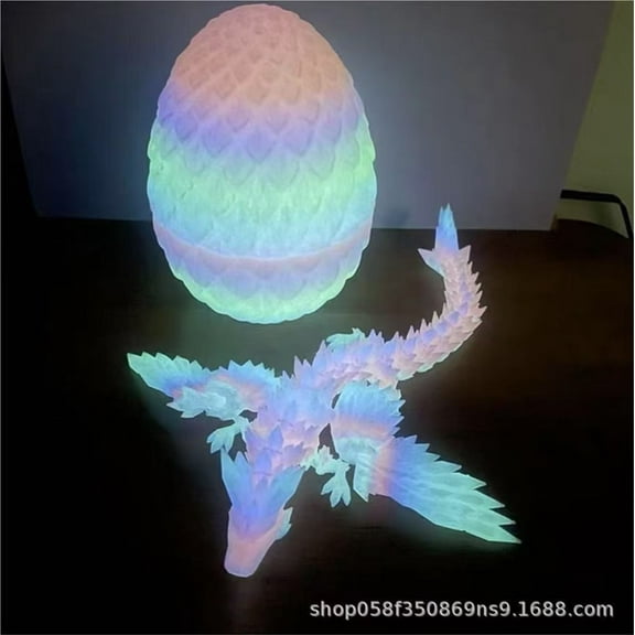 1set Luminous Rainbow Size: 22cm + 13cm Dragon Egg 3D Printed Glow-in-the-Dark Rainbow Crystal Dragon Wings And Flying Dragon Egg Set With Articulated Joints - Creative Gift