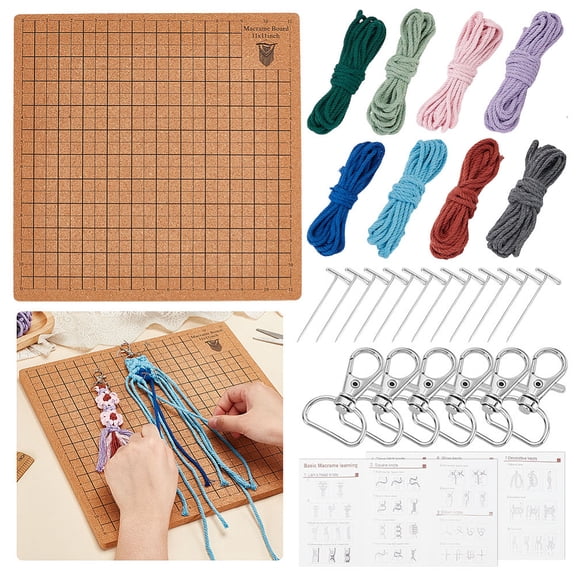 1set Macrame Board and Pins 11.9x11.9inch Double Side Macrame Project Board with Grids Braiding Board with Instructions Cotton Threads and Clasps Macrame Kit for Braiding Cording Bracelet