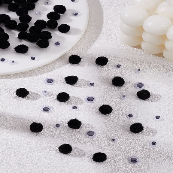 1set Making Kits including Yarn Pom Pom Balls & Black & White Wiggle Googly Eyes Cabochons Mixed color 10mm 200pcs