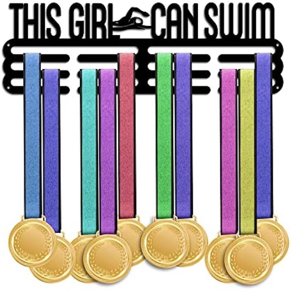 1set Medal Holder Display Swimming Girl Medal Hanger Award Ribbon Hanger 3 Lines Trophy Shelf Awards Ribbon