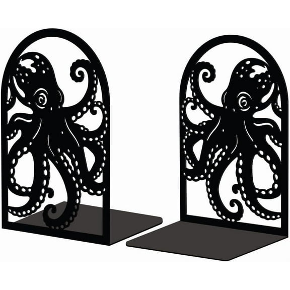 1set Metal Bookends for Shelves Modern Decorative Heavy Duty Study Book Support Stoppers for Office Desk Shelf Room 5.3"x4.3"x7.9" Cast Iron Simple Tall Bookends 1 Pair (Octopus) Black DIY