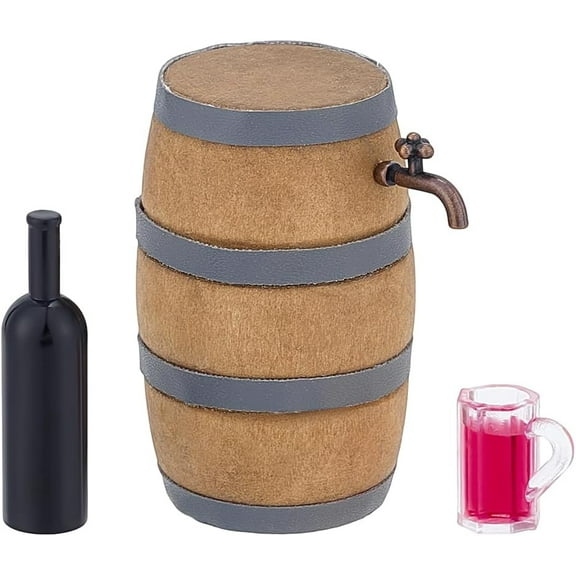 1set Mini Wooden Wine Barrel Miniature Beer Barrel with Zinc Alloy Findings Micro Landscape Dollhouse Accessories Pretending Prop Decorations Peru 51x32mm