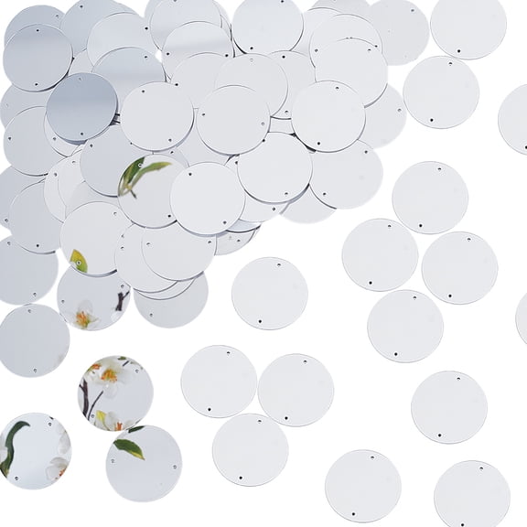 1set Mirror Effect Acrylic Sew on Rhinestone Two Hole Links Garment Accessories Flat Round Silver 39.5x0.7mm Hole: 1.4mm 100pcs
