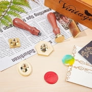 1set Mixed Shapes Brass Blank Stamp Head & Wood Handle sets for Wax Seal Stamp Scrapbooking Golden 7pcs/set