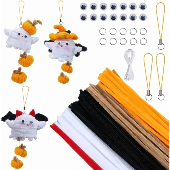 1set Mobile Straps Making Kit including Chenille Stem Tinsel Garland Craft WirePolyester Cord Mobile Brass Jump Rings Polyester Cords300x5~6mm