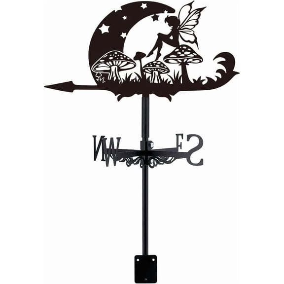 1set Moon Elves Weather Vane Metal Wind Direction Indicator Measuring Instrument Roof Installation Weathervane for Outdoor Garden Farm Backyard Gazebo Barn Art Decoration Black Black