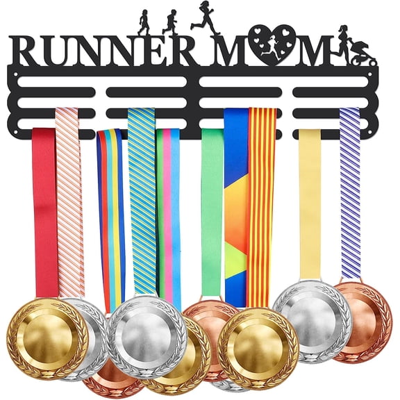 1set Mother's Day Fashion Iron Medal Hanger Holder Display Wall Rack 3 Line with Screws Word Runner Mom Sports Themed Pattern Sports