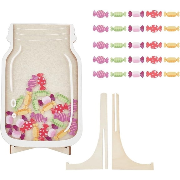 1set Motivational Reward Jar for Children Potty Training Reward Jar with 25 Pcs Candy Chips and Wooden Stand Multiple Kids Responsibility Reward System Home School Supplies Colorful