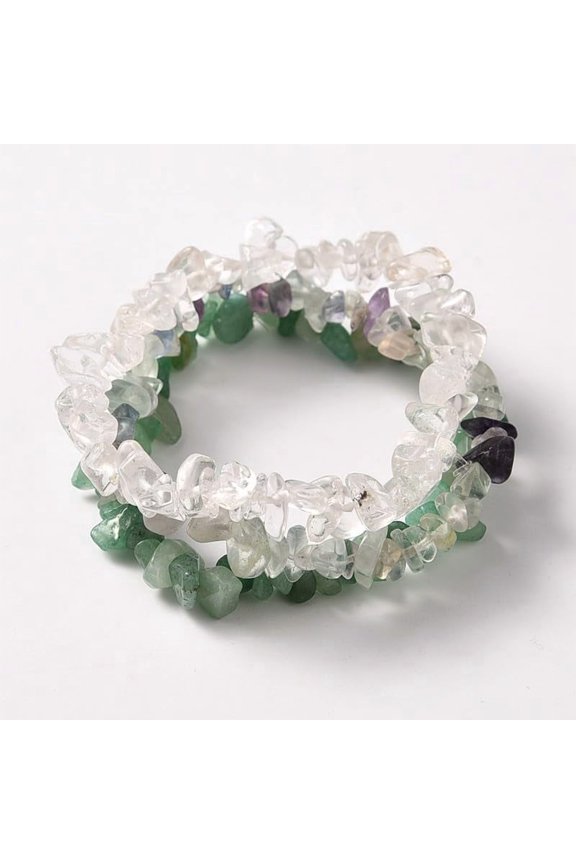 1set Multi-strand Chips Stretch Bracelets 3 Bracelets a set Green 2-1/8 inch(5.3~5.5cm)