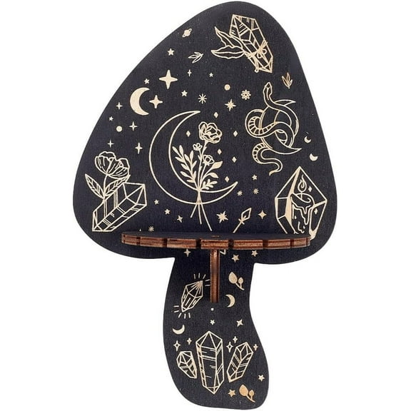1set Mushroom Shelf Display Wooden Wall Shelf Snake Floating Shelves Dowsing Pendulum Holder Stand Witchy Stuff Storage Display for Hanging Rock Spiritual Gift 9.09x5.91Inch
