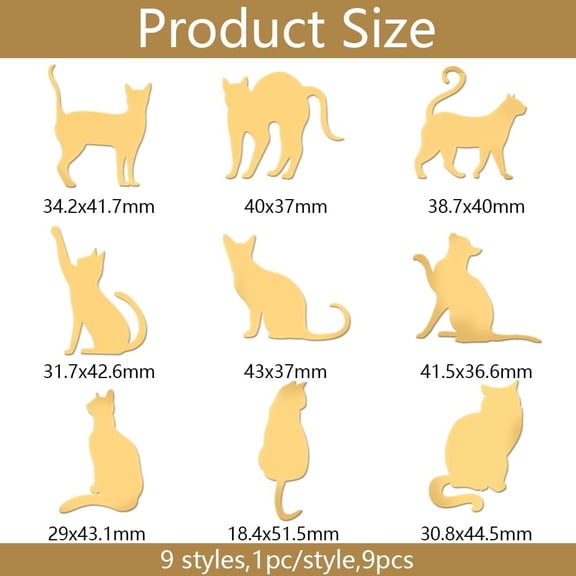 1set Nickel Decoration Stickers Metal Resin Filler Epoxy Resin & UV Resin Craft Filling Material Golden Cat Shape 40x40mm 9pcs/set