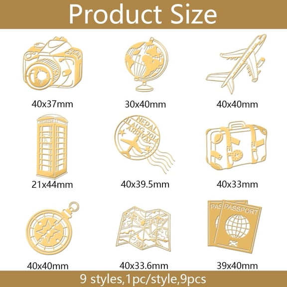 1set Nickel Decoration Stickers Metal Resin Filler Epoxy Resin & UV Resin Craft Filling Material Travel Theme Mixed Shapes 40x40mm 9 style 1pc/style 9pcs/set