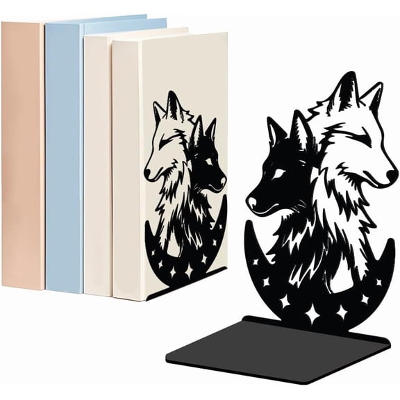 1set Non-Skid Iron Bookend Display Stands Adjustable Desktop Heavy Duty Metal Book Stopper for Shelves Wolf 135x110x200mm 2pcs/set for DIY