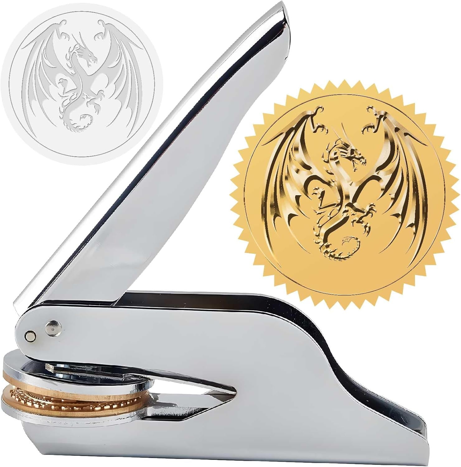 1set Non-Tarnish Custom Embosser Hand-Held Embossing Stamp Seal Embosser for Books Envelopes Napkins Dragon 42mm