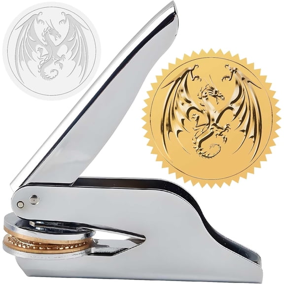1set Non-Tarnish Custom Embosser Hand-Held Embossing Stamp Seal Embosser for Books Envelopes Napkins Dragon 42mm
