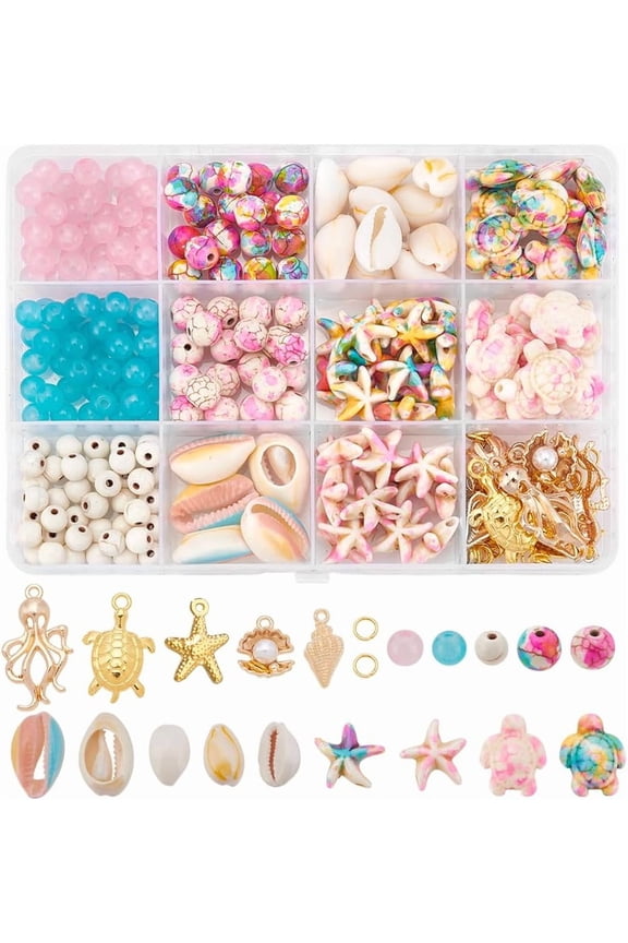 1set Ocean Theme DIY Jewerly Finding Kits Including Imitation Jade Glass Turquoise Alloy Pendant Iron Open Jump Rings Mixed Color DIY