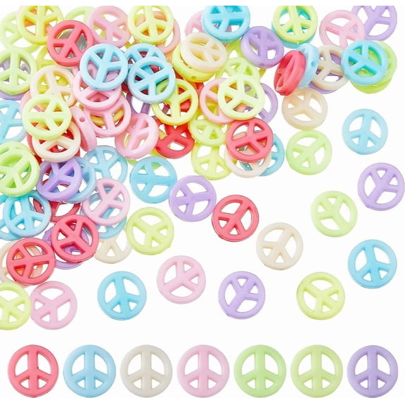 1set Opaque Acrylic Beads Ring with Peace Sign Pattern Mixed Color 14x3.5mm Hole: 1.6mm 70pcs/set 3 set