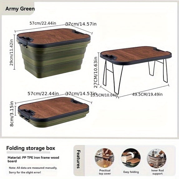 1set Outdoor Camping Folding Storage Box, With Wooden Lid, Picnic Basket Table Set, Field Cooking Hiking Camping Storage Basket, Camping Food Drink Storage Basket, For Camping Picnic Car Trunk