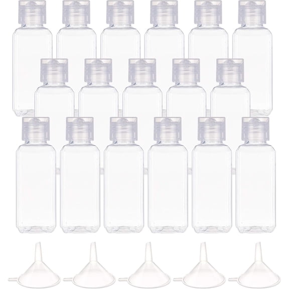 1set PET Flip Top Cap Squeeze Bottles with Plastic Funnel Hopper and Chalkboard Sticker Labels Clear 9.35x3.25x3.25cm Capacity: 50ml