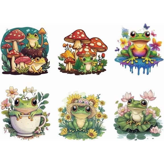 1set PET Heat Transfer Film Logo Stickers Set for DIY T-Shirt Bags Hats Jackets Frog 220x204~241mm 6pcs/set DIY