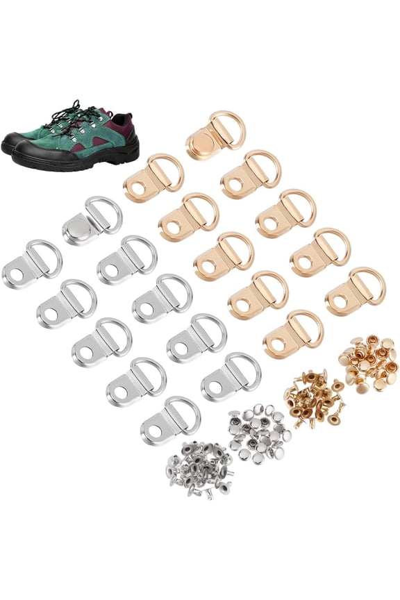 1set PH 52 Sets Lace Hooks Lace Fittings with Rivets Metal Laces Buckles Loop Ring Shoes Eyelets Hook Loop Dring for Camp Hike Climb Boots Repair Accessories Golden Silve colorful DIY