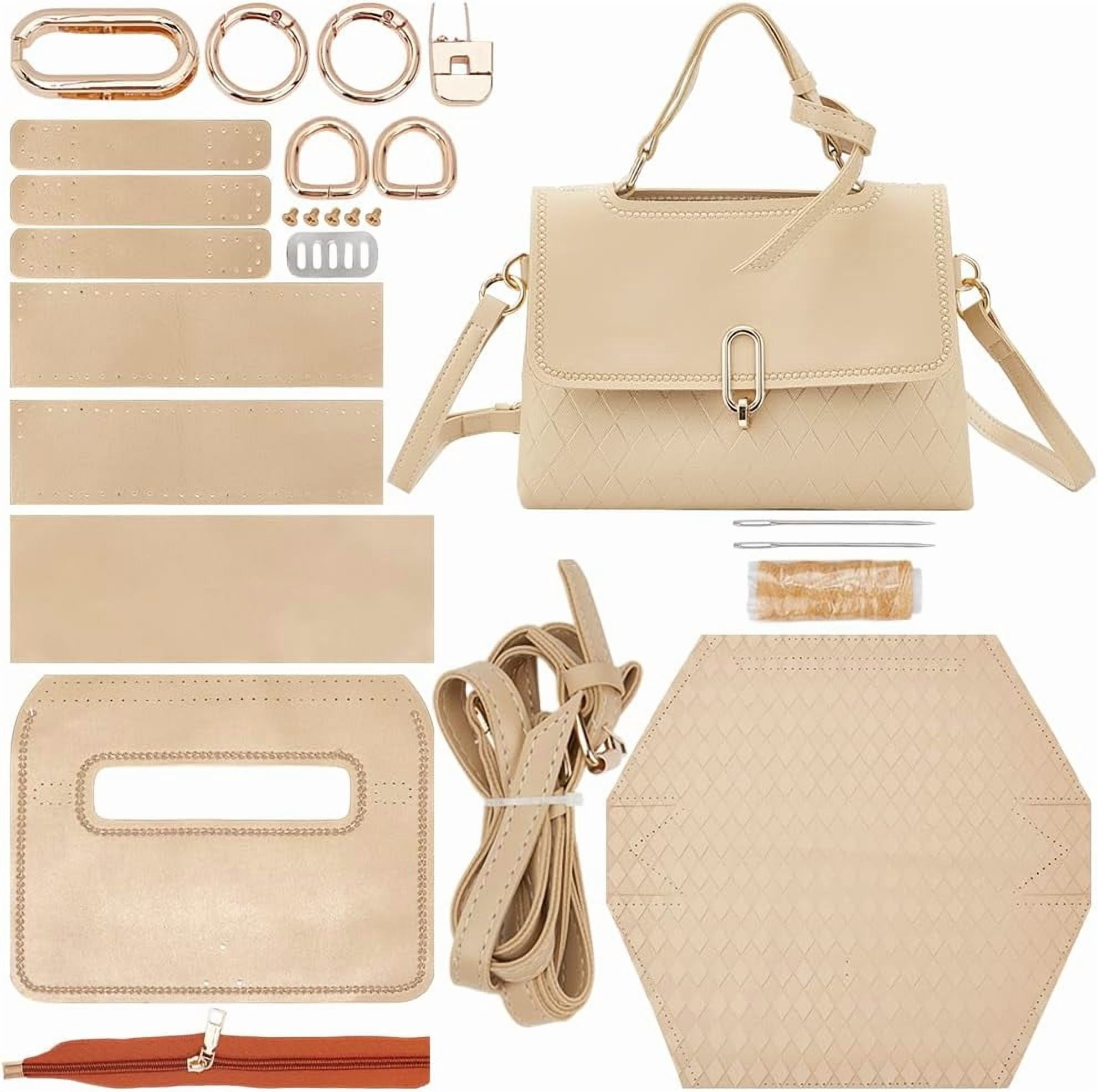 1set PU Leather Knitting Crochet Bags with Bottom and Shoulder Strap for Craft Shoulder Bags Accessories Wheat 400x400x1mm