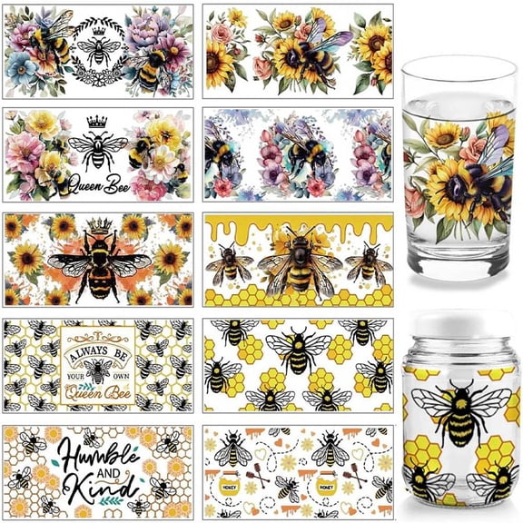 1set PVC DIY Heat Transfer Paper for UV Sublimation Cup Bees 110x240mm 10 style 1pc/style 10pcs/set PVC