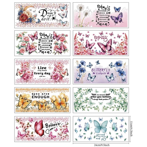 1set PVC DIY Heat Transfer Paper for UV Sublimation Cup Butterfly 110x240mm 10 style 1pc/style 10pcs/set