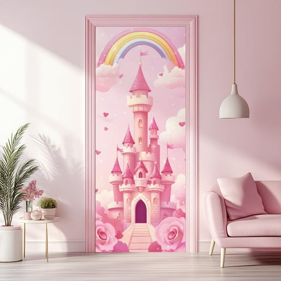 1set PVC Door Wall Stickers Self-Adhesive Sticker Castle 2000x400mm 2pcs/set