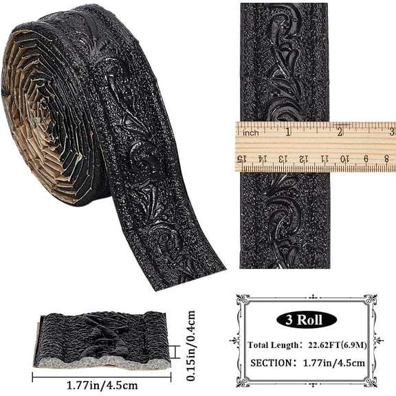 1set PVC Foam 3D Self-Adhesive Waterproof Wallpaper Border Lines Skirting Stickers Wall Trim for Living Room Home Office Hotel Decoration Black 4.5cm 2.3m/roll 1 roll/pc 3pcs/set