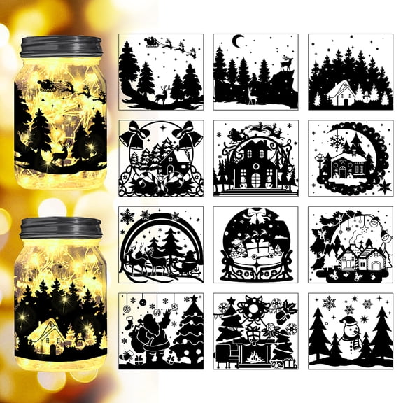 1set PVC Silhouette Paper for Lighting Decoration Paper Cut Light Box Rectangle Mixed Shapes 90x100mm 12pcs/set for DIY